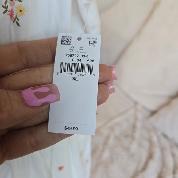 Old Navy XL White Floral Print Ruffle Trim Maxi Dress Womens Cottagecore - Picture 3 of 13